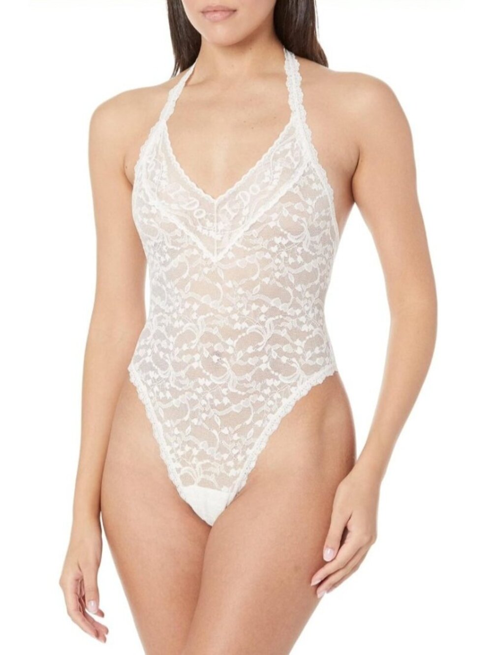 Hanky Panky Womens Size 8 Ivory Bridal I DO Shimmer Lace Halter Teddy NEW